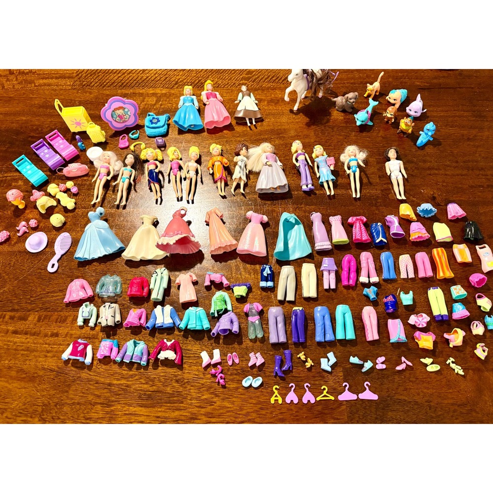 Vintage Polly Pocket Lot Dolls Clothes Accessories Disney Princess Carrying Case